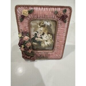 Ganz Floral Resin Picture Frame Pink Roses 3.5 X 5 Vintage Style Decor